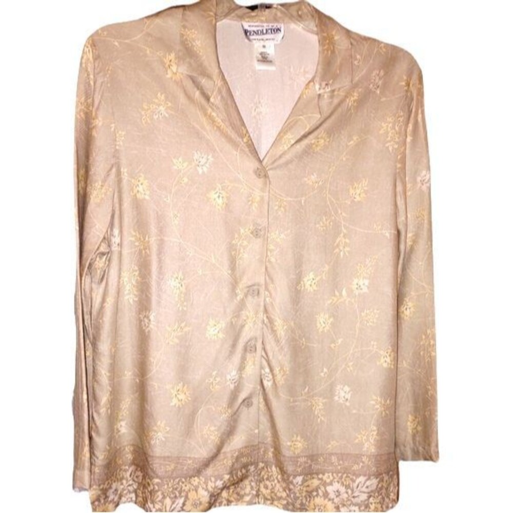 Pendleton Women's Brown & Yellow Floral Long‎ Sleeve Button Front Shirt Size 10